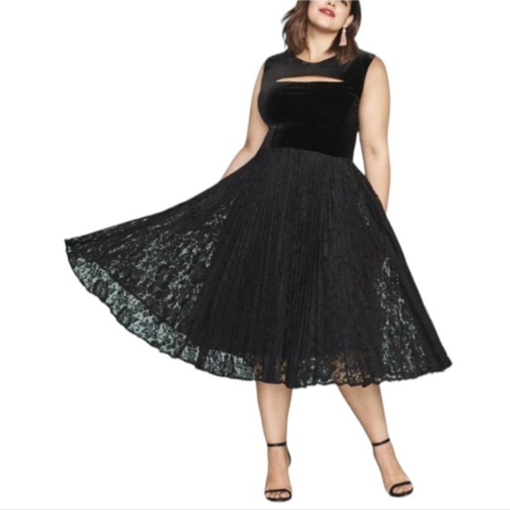 Lane Bryant Velvet & Lace Pleated Fit & Flare Midi Dress Size 22 NEW Party Chic